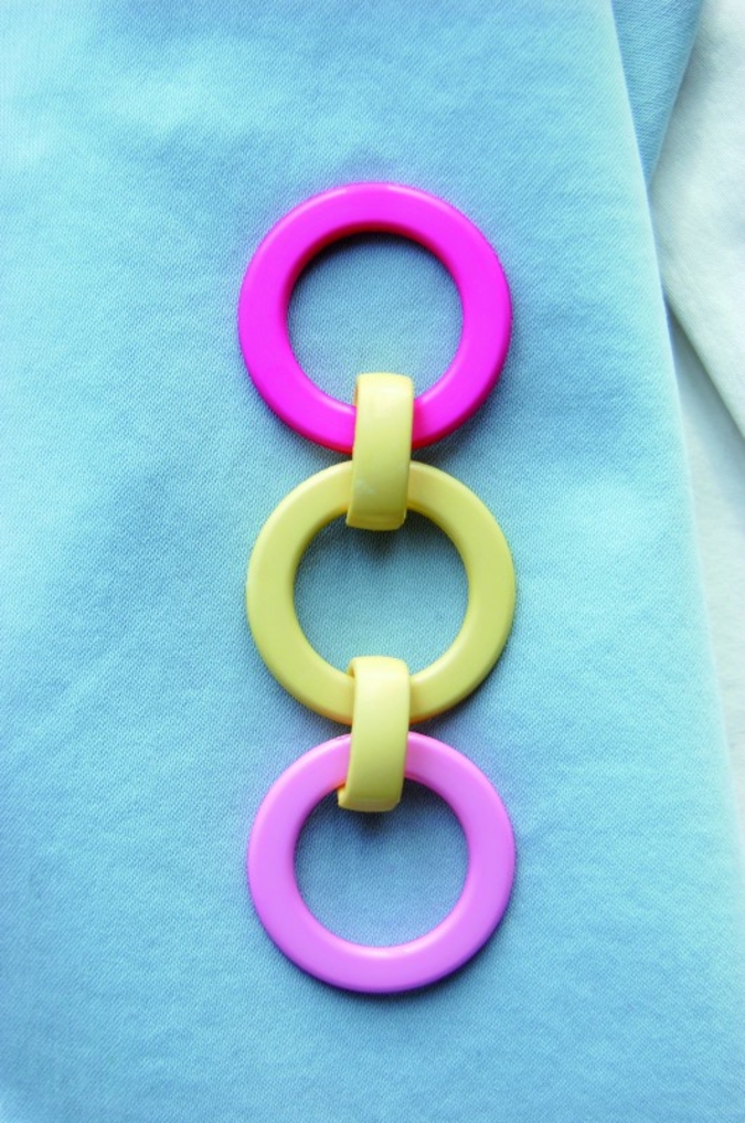 Plastic, pop and colour combine to form trimmings with an element of fun, as seen at Knopf & Knopf