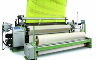 Dornier air-jet weaving machine A1 AWS 4/J G with a nominal width of 280 cm in combination with a Jacquard Stäubli LXL (Article: Airbag) Photo: Li...